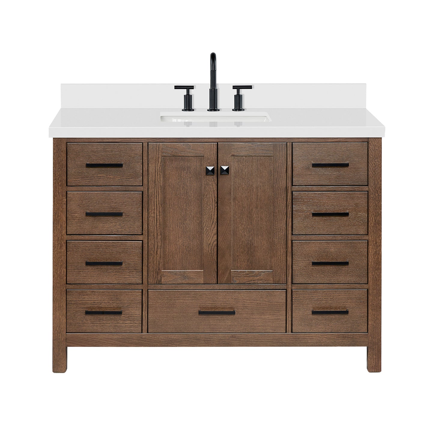 Beckford 48-Inch Brown Oak bathroom vanity on white background – product photo 3