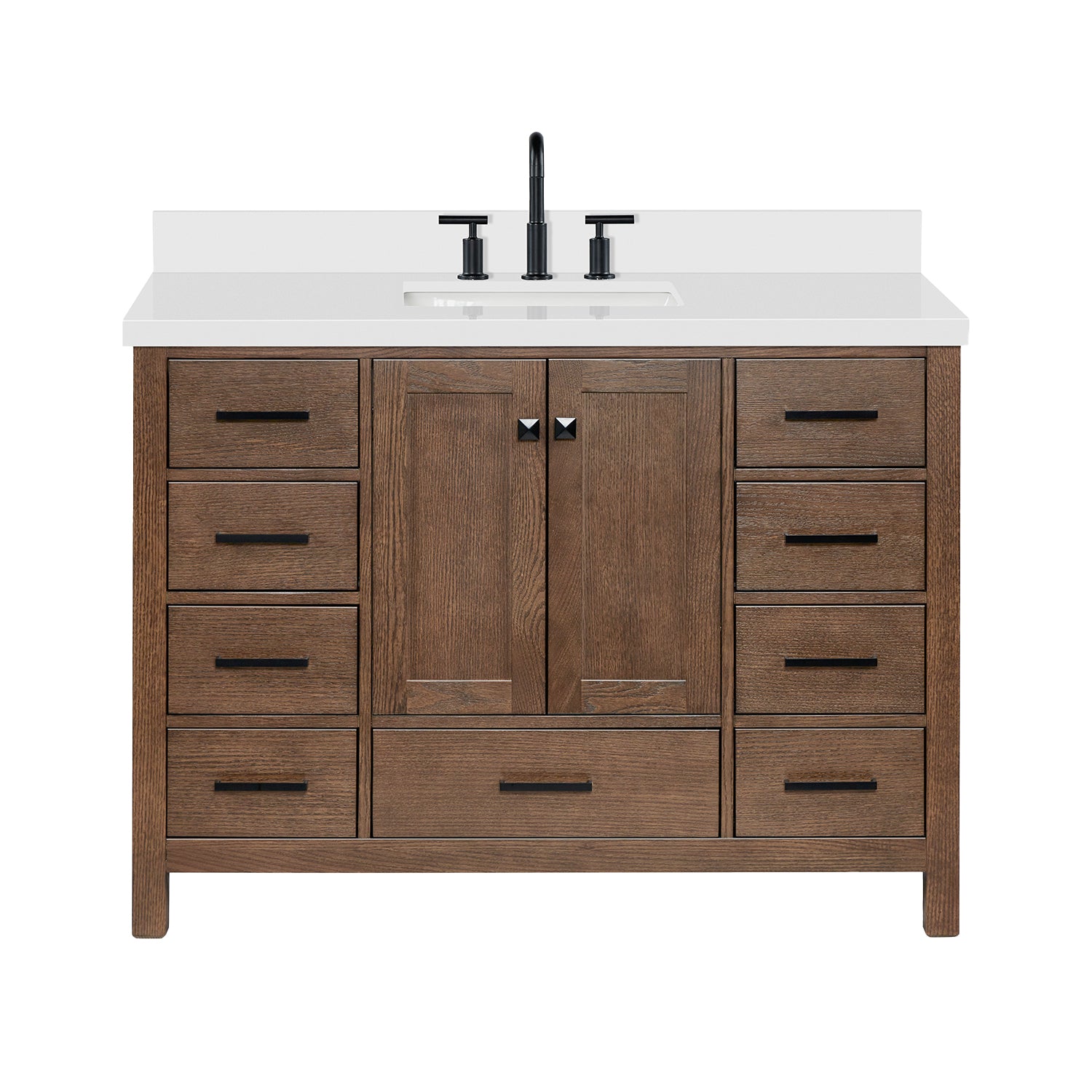 Beckford 48-Inch Brown Oak bathroom vanity on white background – product photo 3