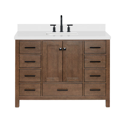 Beckford 48-Inch Brown Oak bathroom vanity on white background – product photo 3