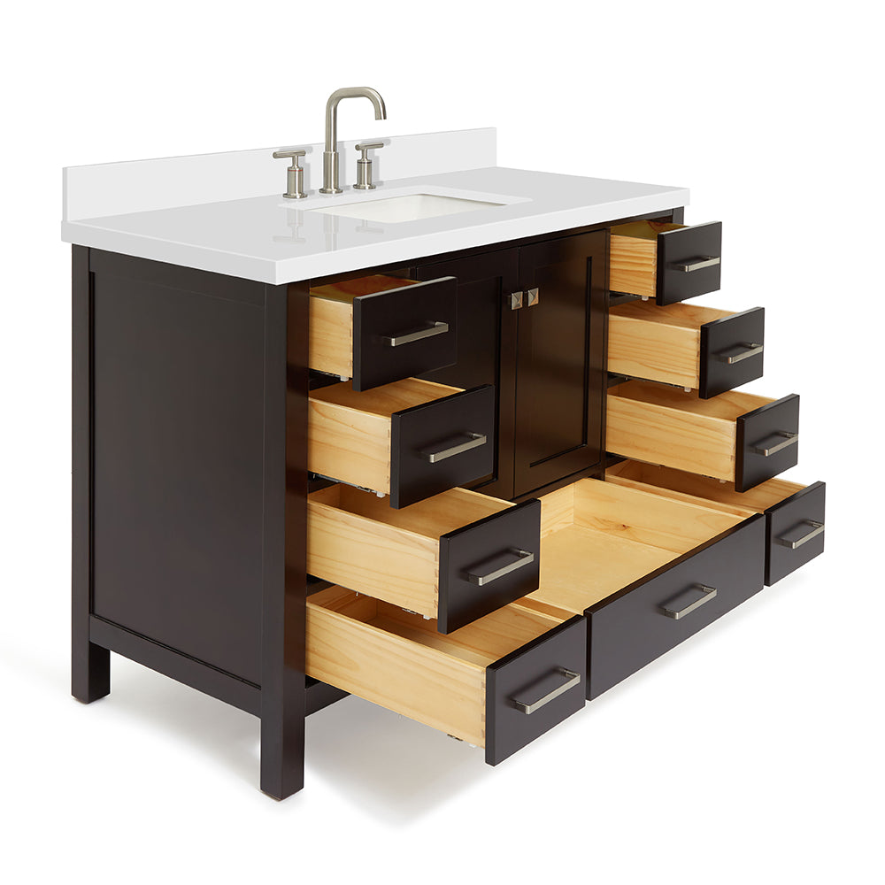 Beckford 48-Inch Espresso bathroom vanity on white background – product photo 1