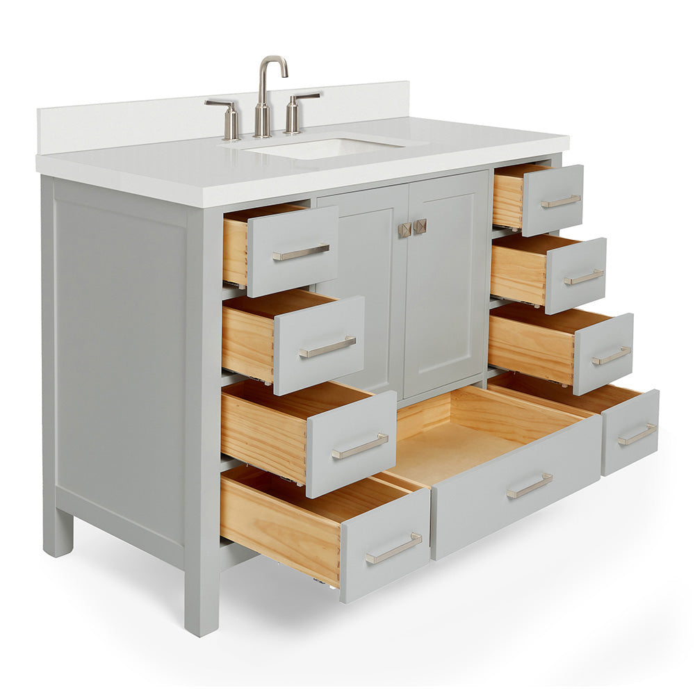 Beckford 48-Inch Grey bathroom vanity on white background – product photo 1