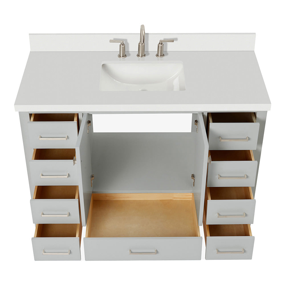 Beckford 48-Inch Grey bathroom vanity on white background – product photo 2
