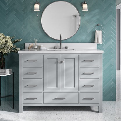 Beckford 48-Inch Grey bathroom vanity in styled bathroom setting