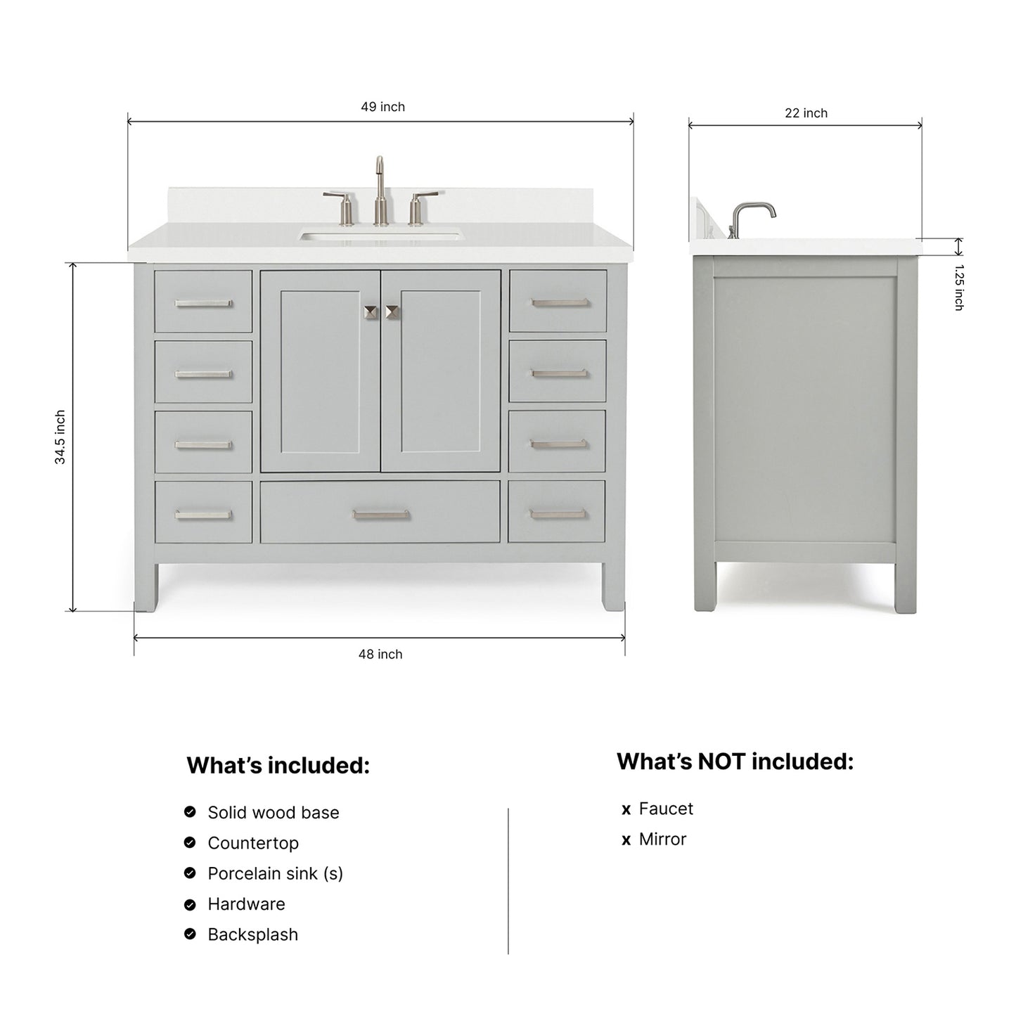 Beckford 48-Inch Grey bathroom vanity dimensions