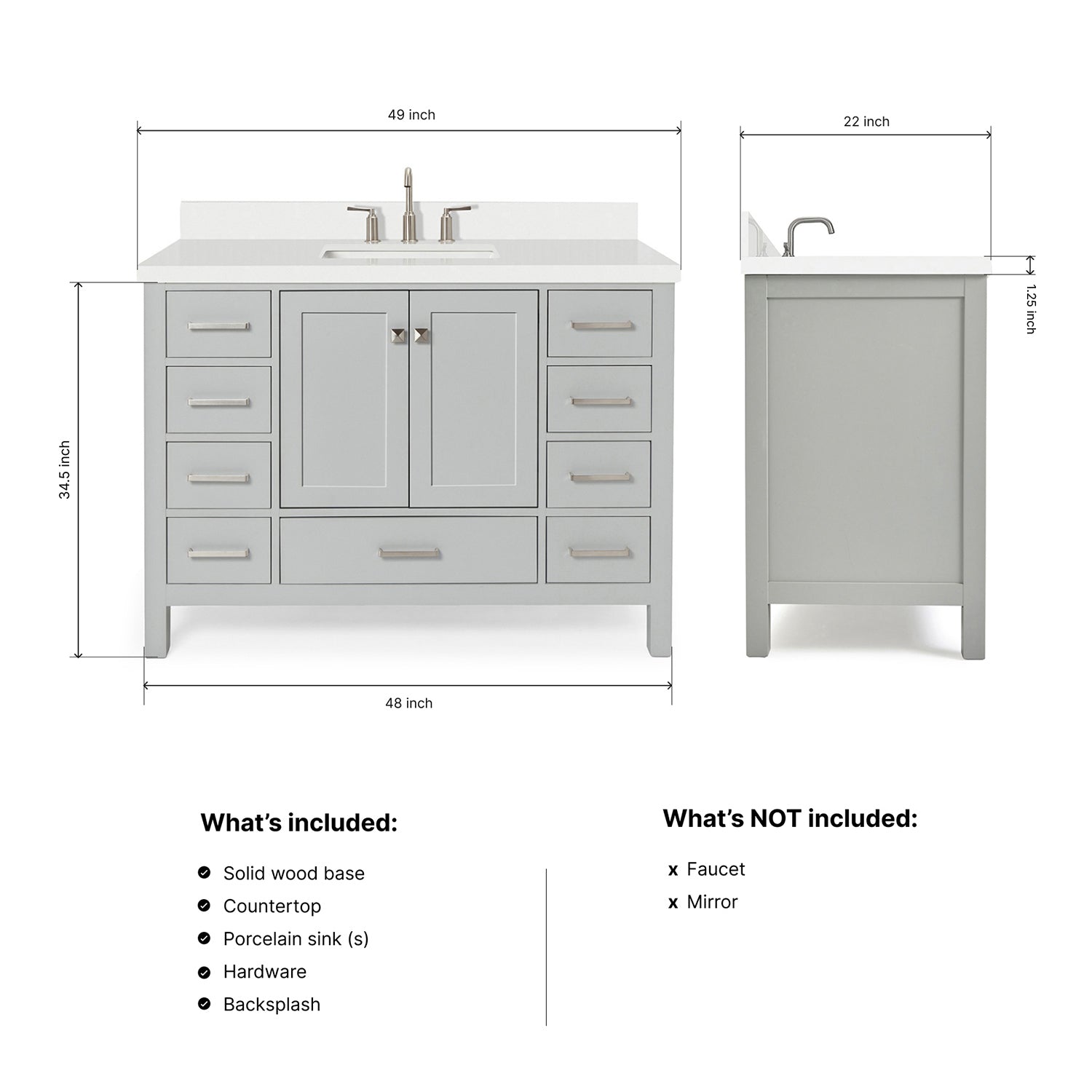 Beckford 48-Inch Grey bathroom vanity dimensions