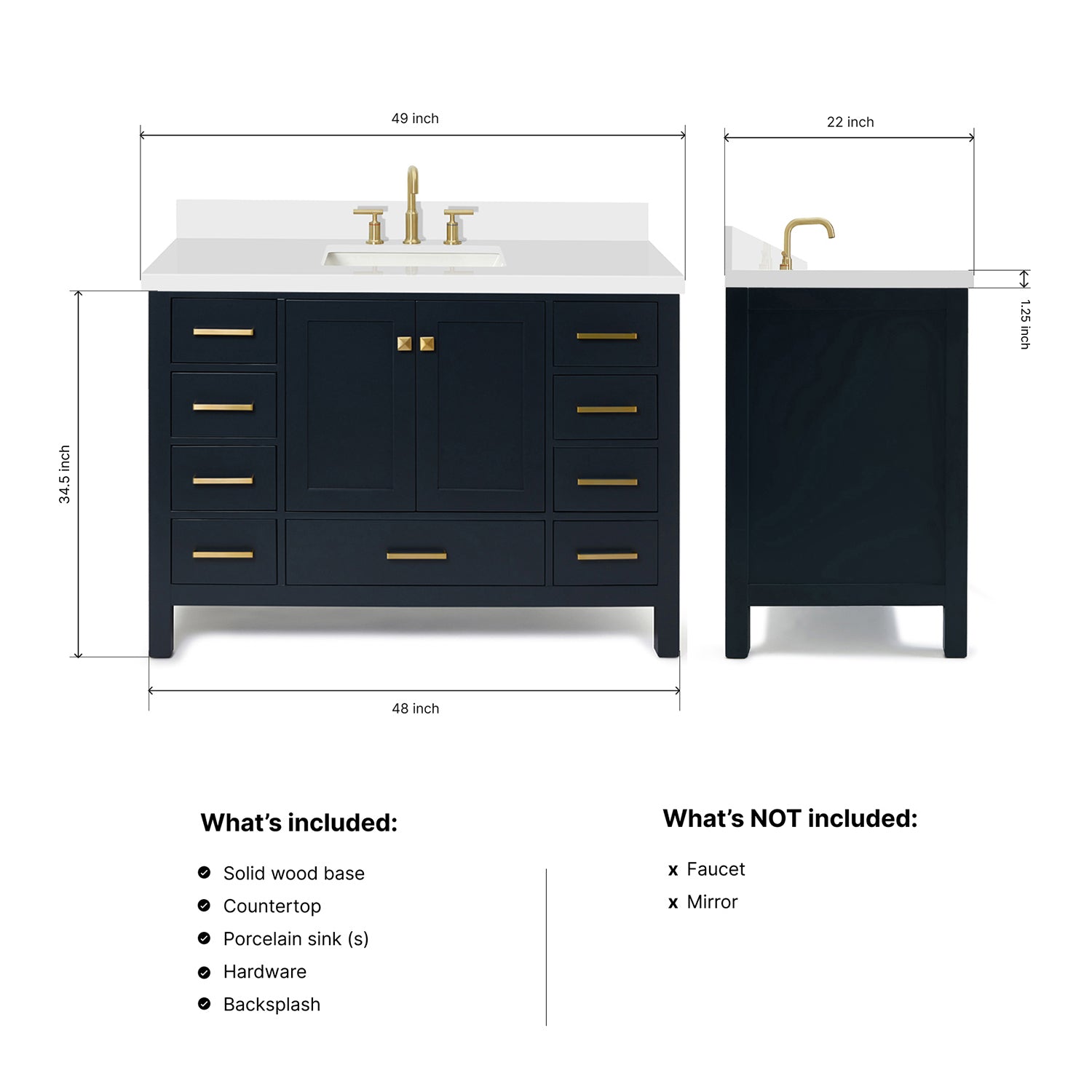 Beckford 48-Inch Midnight Blue bathroom vanity dimensions