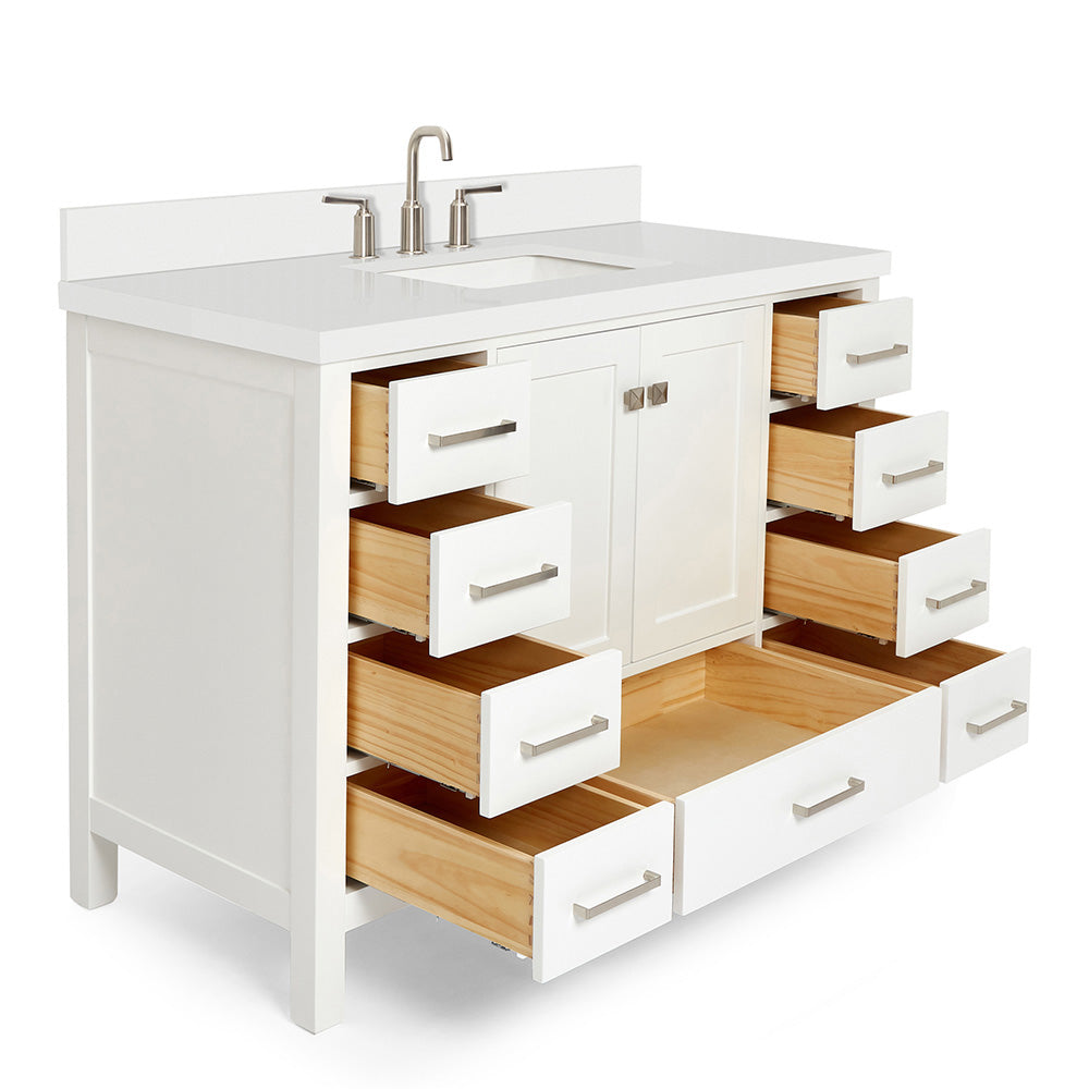 Beckford 48-Inch White bathroom vanity on white background – product photo 1
