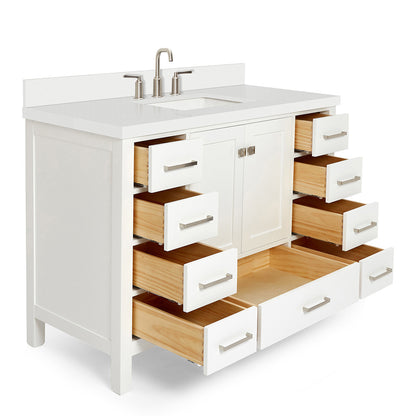 Beckford 48-Inch White bathroom vanity on white background – product photo 1