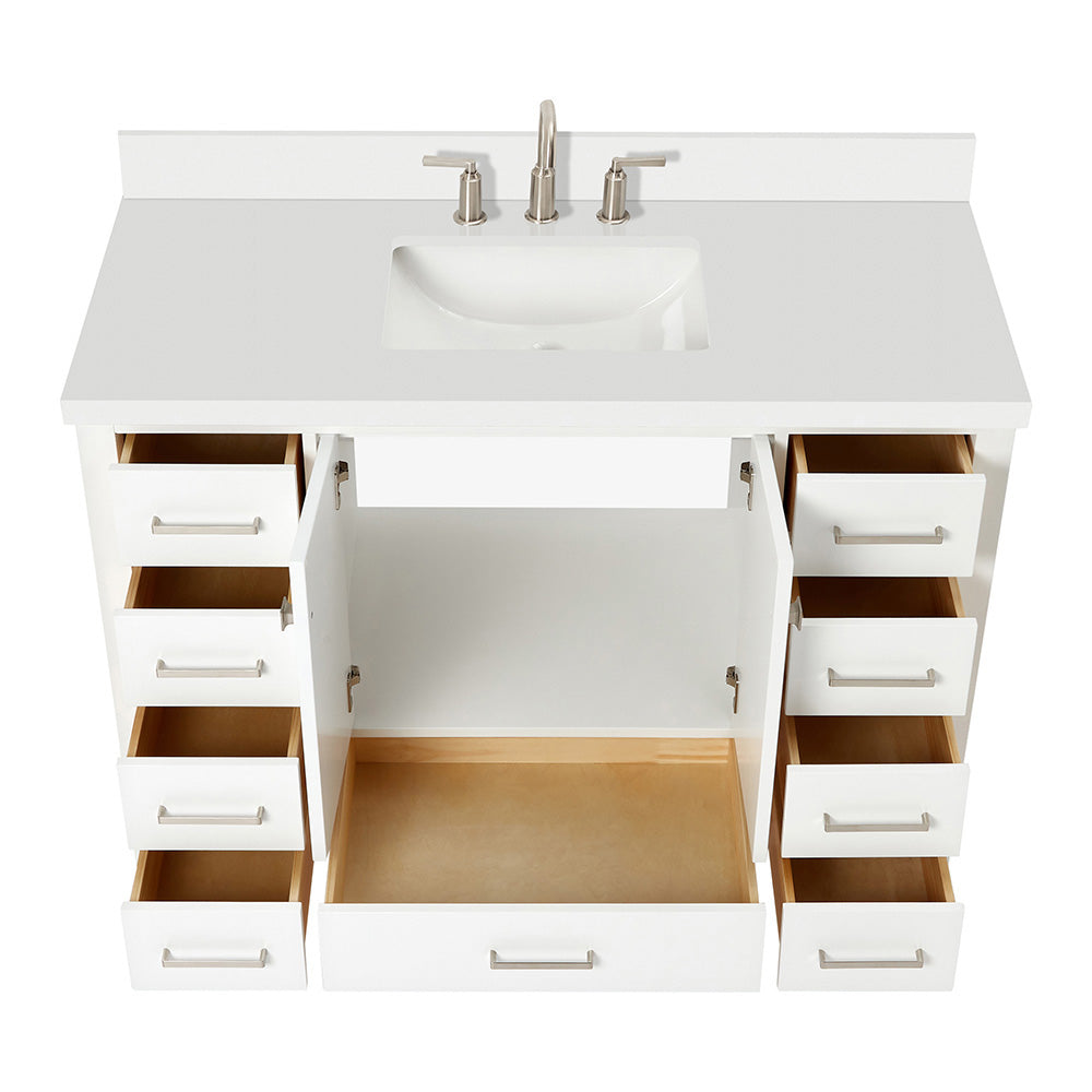 Beckford 48-Inch White bathroom vanity on white background – product photo 2
