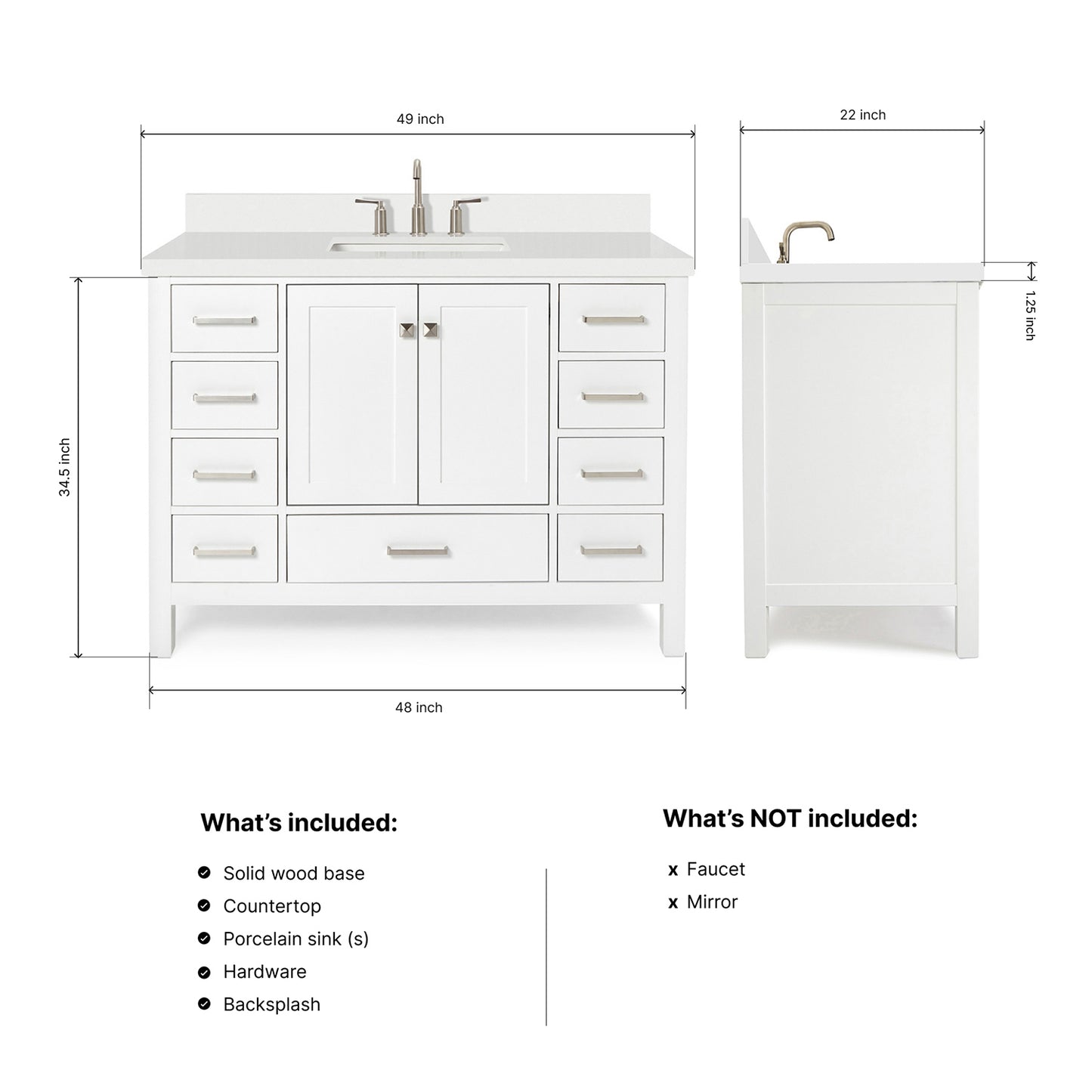 Beckford 48-Inch White bathroom vanity dimensions