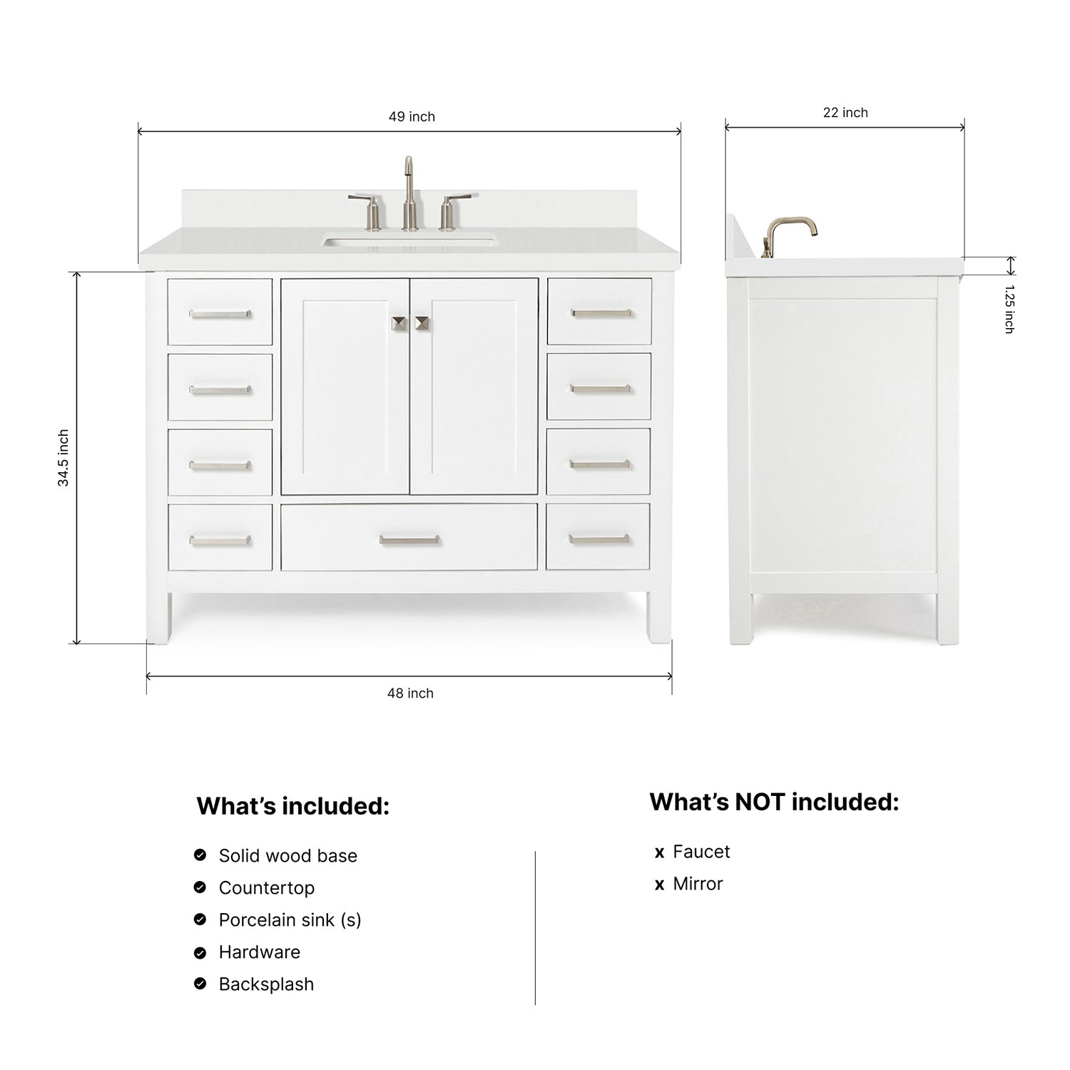 Beckford 48-Inch White bathroom vanity dimensions