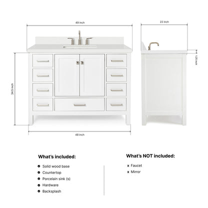 Beckford 48-Inch White bathroom vanity dimensions