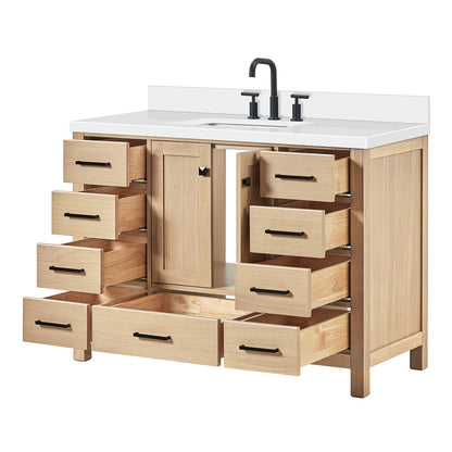 Beckford 48-Inch White Oak bathroom vanity on white background – product photo 1