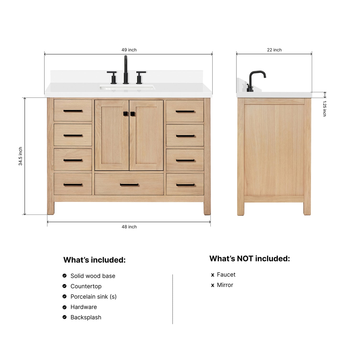 Beckford 48-Inch White Oak bathroom vanity dimensions