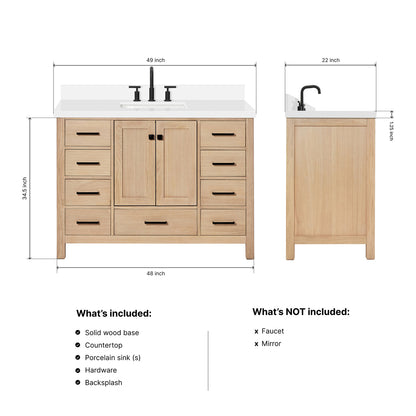Beckford 48-Inch White Oak bathroom vanity dimensions