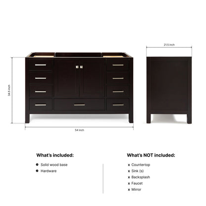 Beckford 54-inch Espresso base cabinet on dimensions