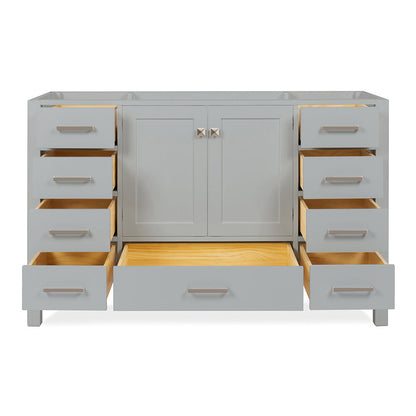 Beckford 54-inch Grey base cabinet on white back ground side view open door
