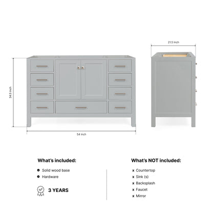 Beckford 54-inch Grey base cabinet on dimensions