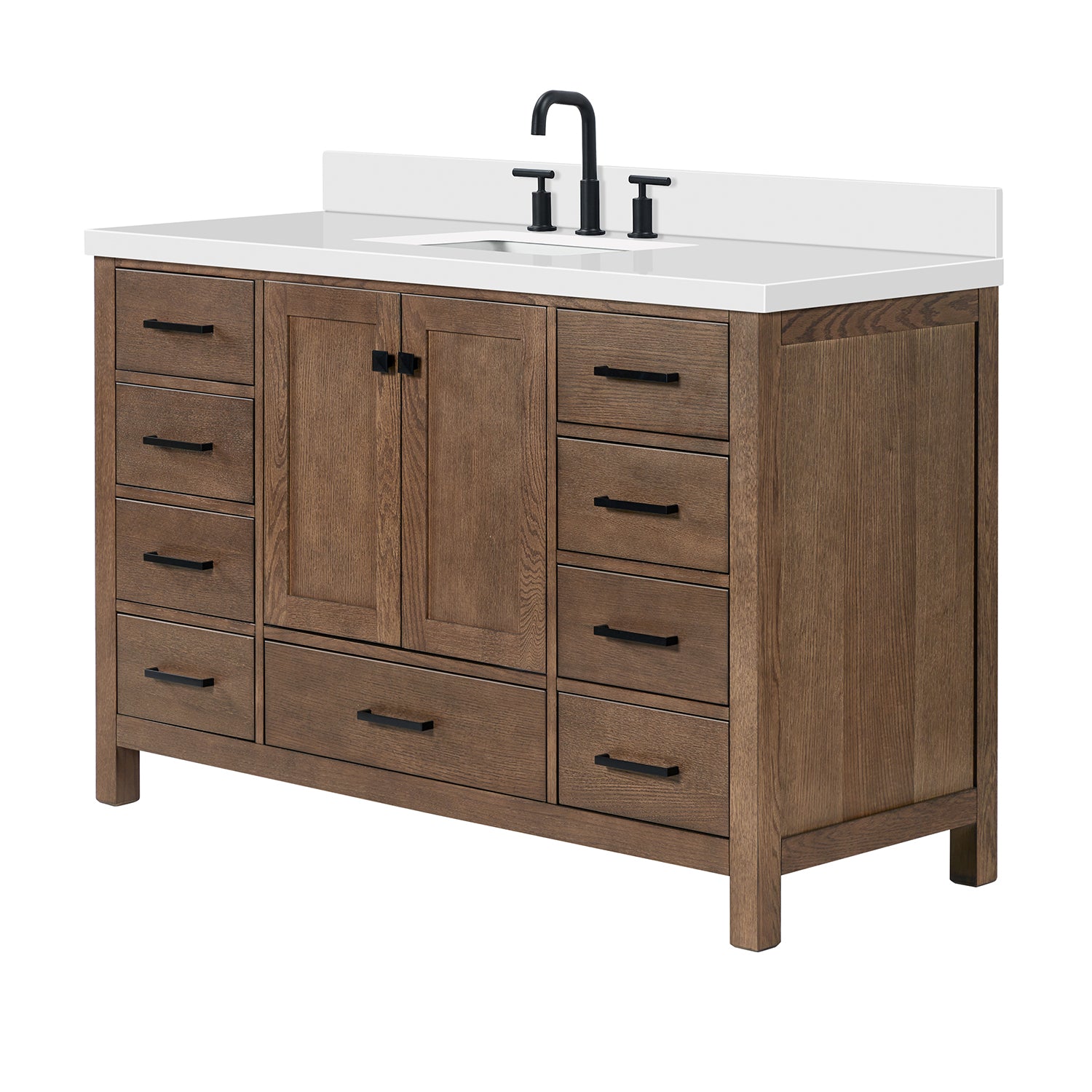 Beckford 54-Inch Brown Oak bathroom vanity on white background – product photo 4