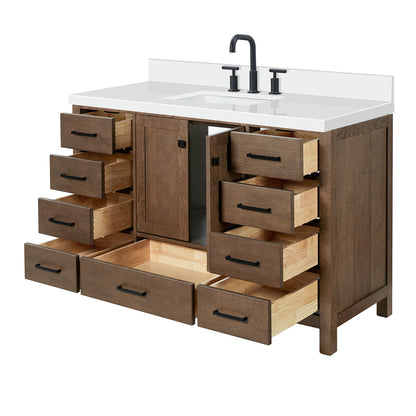 Beckford 54-Inch Brown Oak bathroom vanity on white background – product photo 6