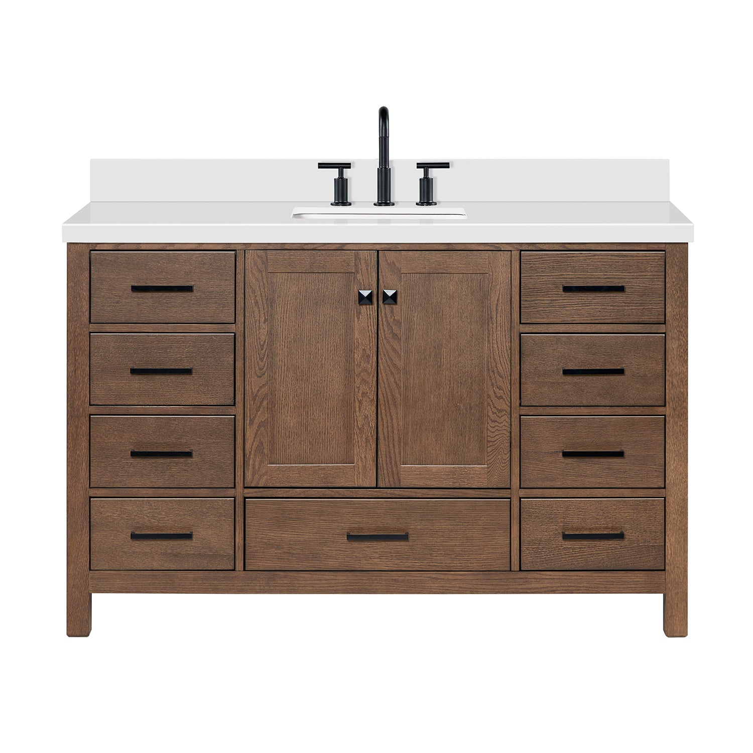 Beckford 54-Inch Brown Oak bathroom vanity on white background – product photo 3