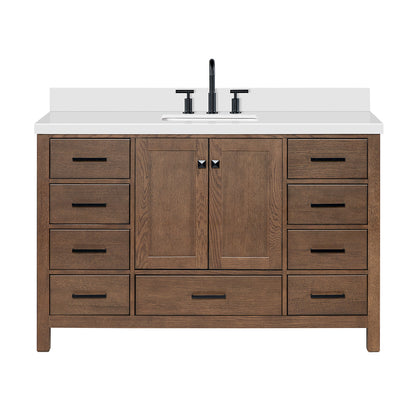 Beckford 54-Inch Brown Oak bathroom vanity on white background – product photo 3