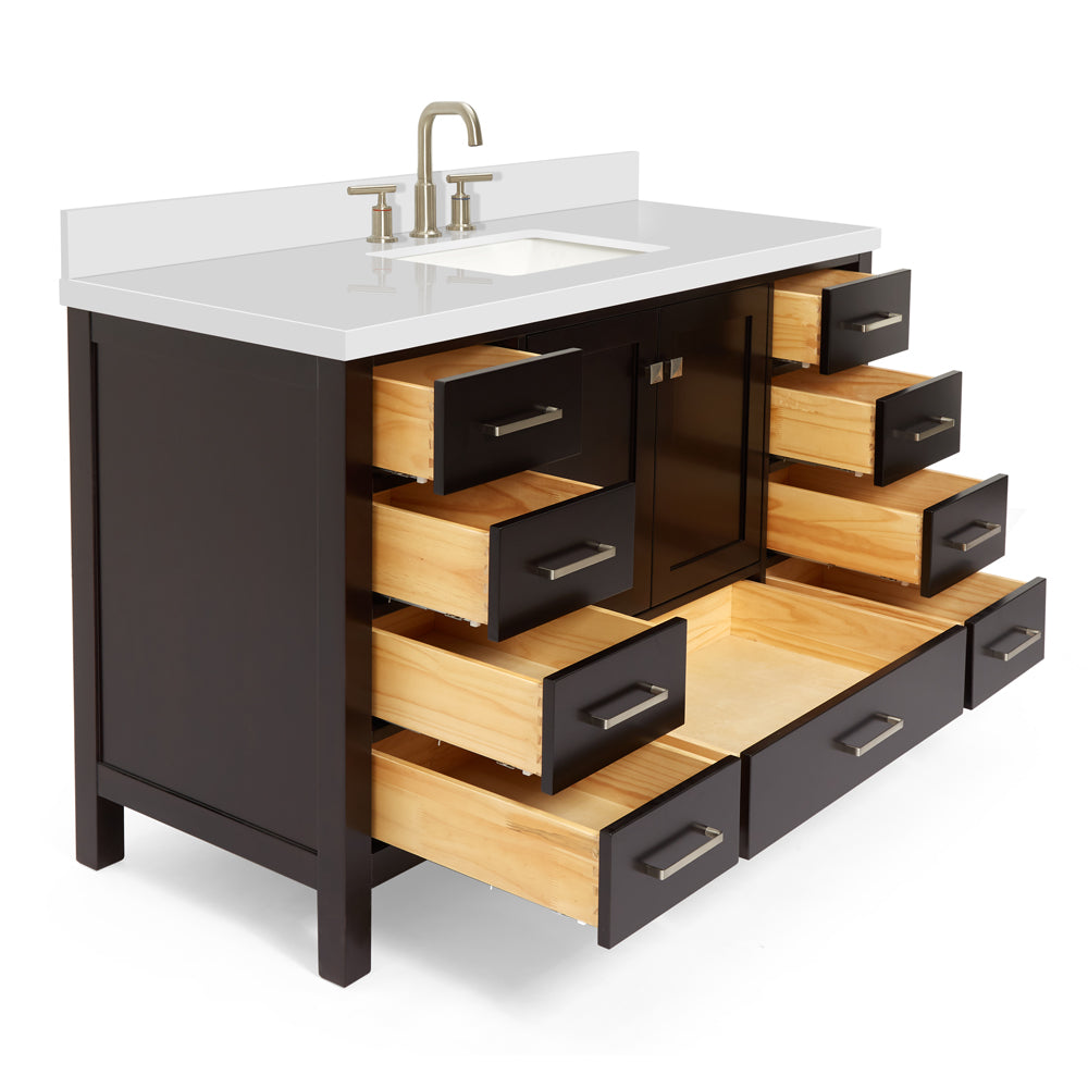 Beckford 54-Inch Espresso bathroom vanity on white background – product photo 1
