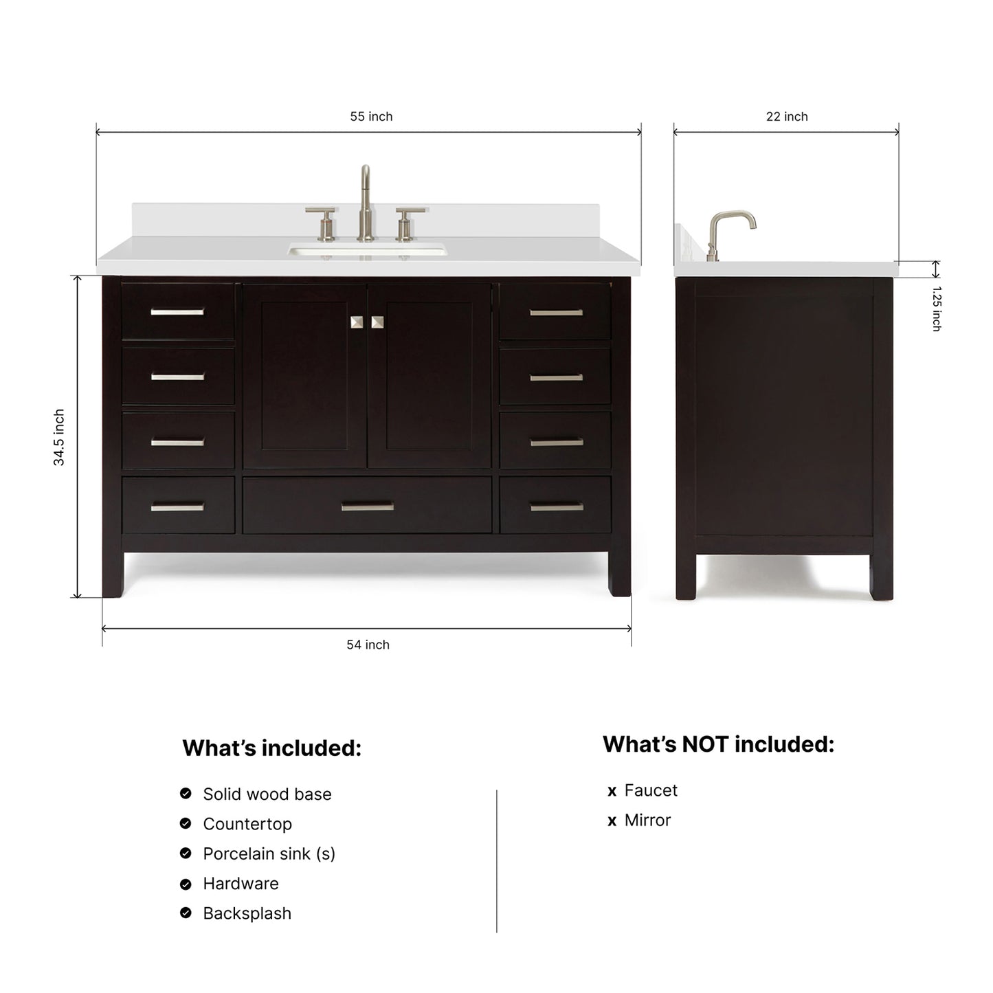 Beckford 54-Inch Espresso bathroom vanity dimensions