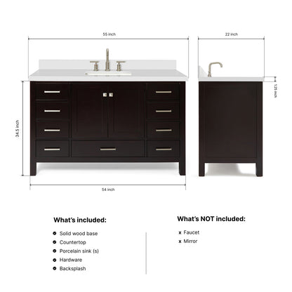 Beckford 54-Inch Espresso bathroom vanity dimensions