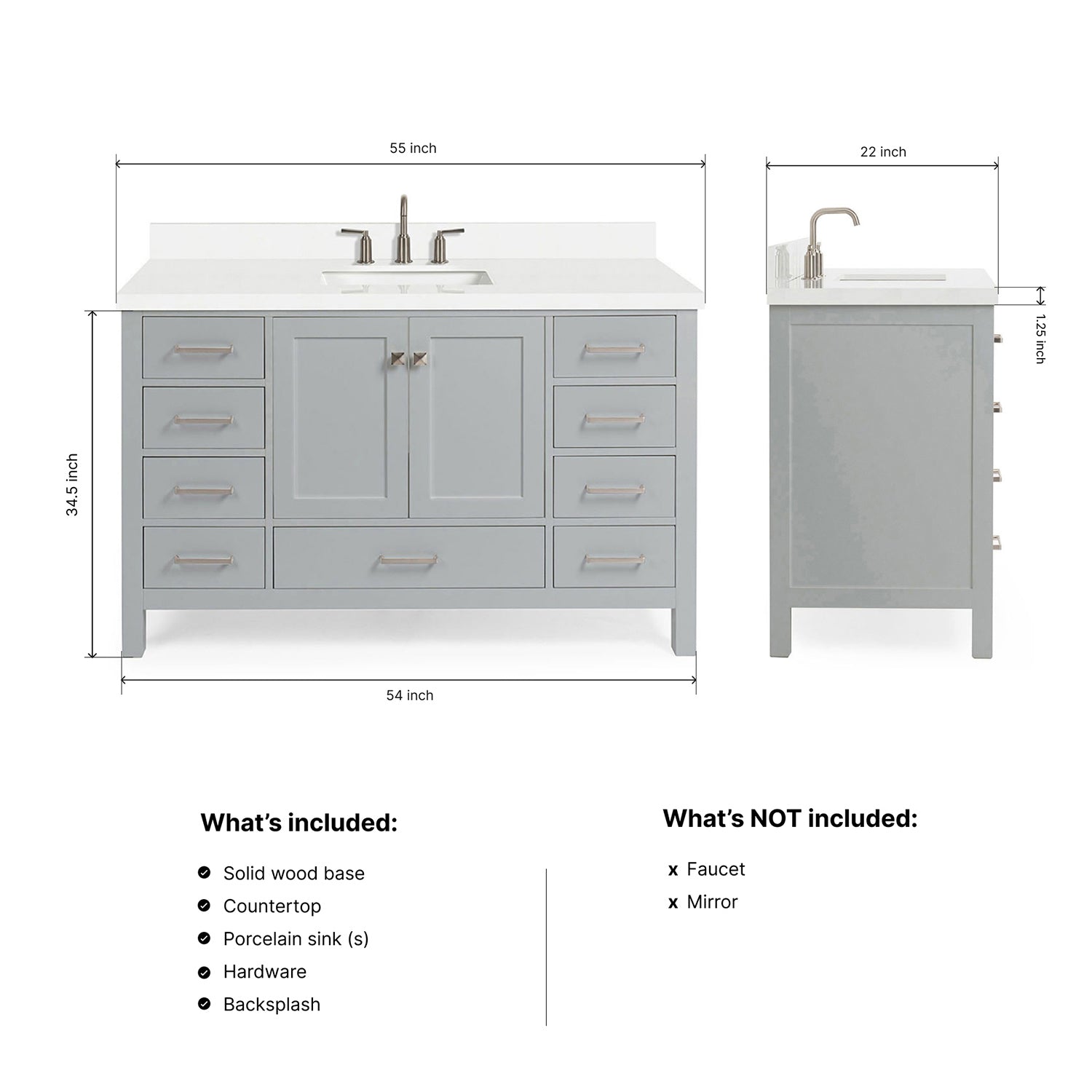 Beckford 54-Inch Grey bathroom vanity dimensions