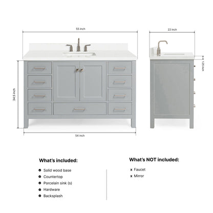 Beckford 54-Inch Grey bathroom vanity dimensions
