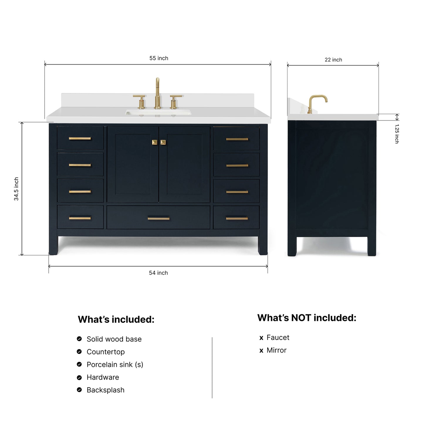 Beckford 54-Inch Midnight Blue bathroom vanity dimensions