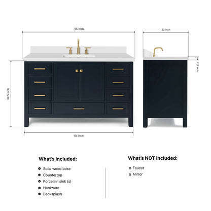 Beckford 54-Inch Midnight Blue bathroom vanity dimensions