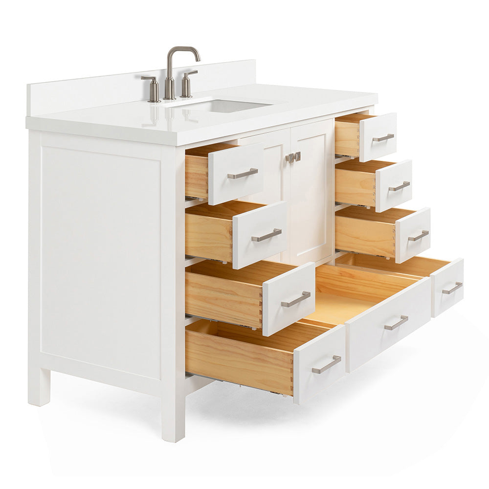 Beckford 54-Inch White bathroom vanity on white background – product photo 1