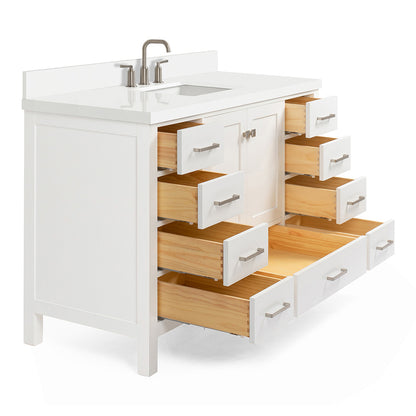 Beckford 54-Inch White bathroom vanity on white background – product photo 1