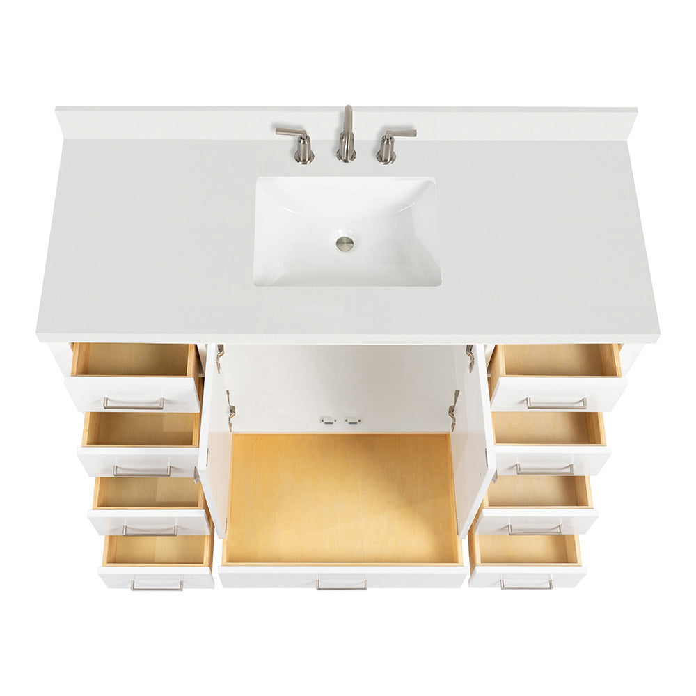 Beckford 54-Inch White bathroom vanity on white background – product photo 2