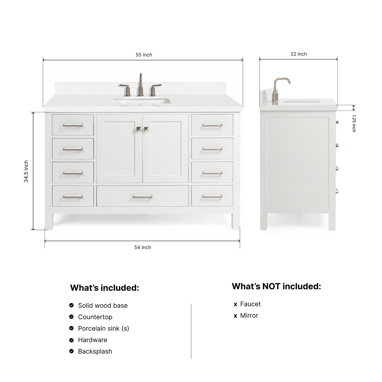 Beckford 54-Inch White bathroom vanity dimensions