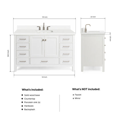 Beckford 54-Inch White bathroom vanity dimensions