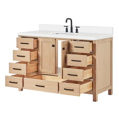 Beckford 54-Inch White Oak bathroom vanity on white background – product photo 1