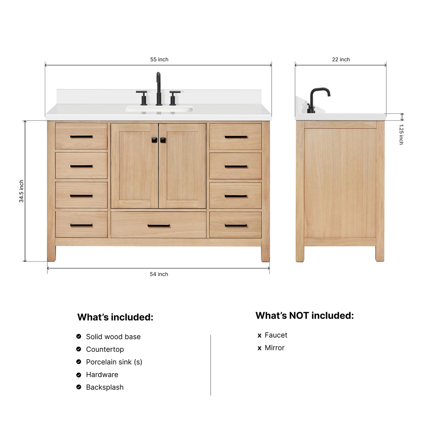 Beckford 54-Inch White Oak bathroom vanity dimensions