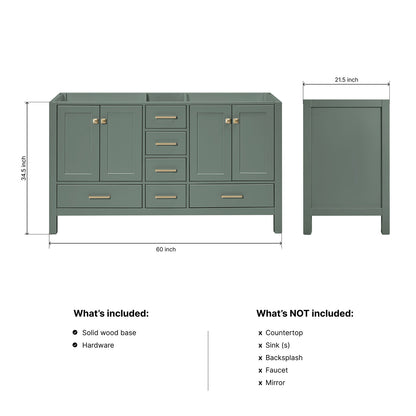 Beckford 60-inch Vintage Green base cabinet on dimensions