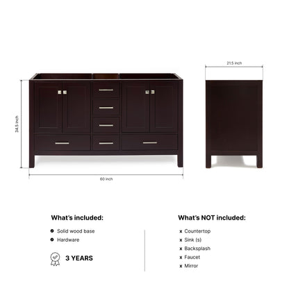 Beckford 60-inch Espresso base cabinet on dimensions