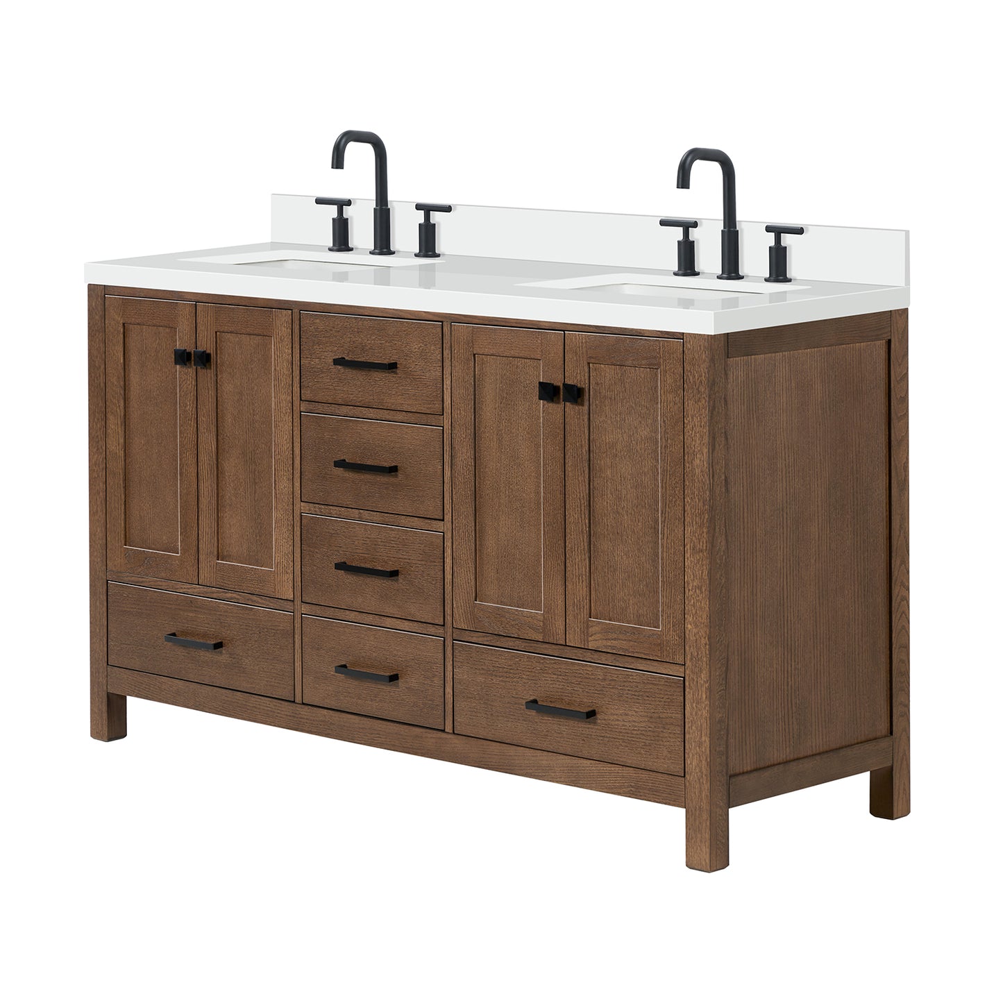 Beckford 60-Inch Brown Oak bathroom vanity on white background – product photo 4
