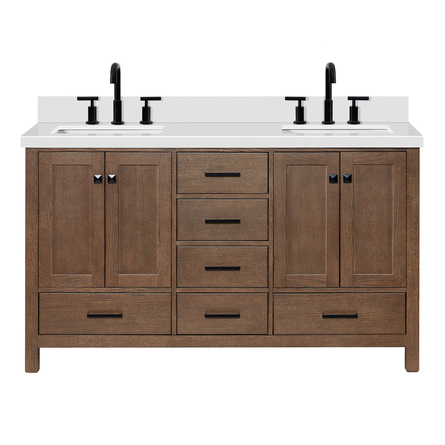 Beckford 60-Inch Brown Oak bathroom vanity on white background – product photo 3