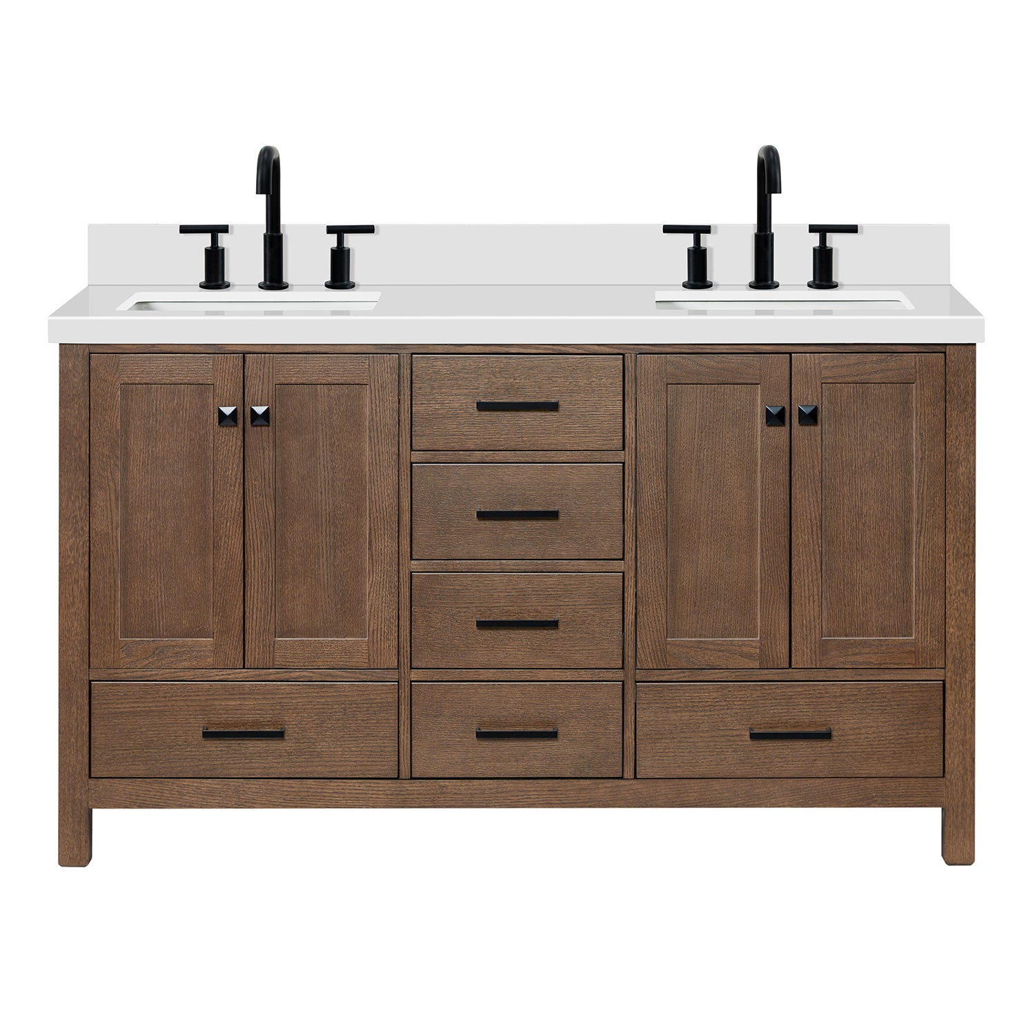Beckford 60-Inch Brown Oak bathroom vanity on white background – product photo 3
