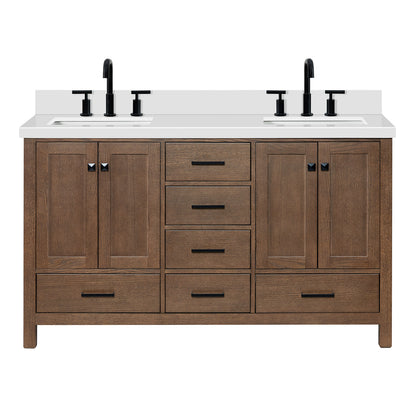 Beckford 60-Inch Brown Oak bathroom vanity on white background – product photo 3