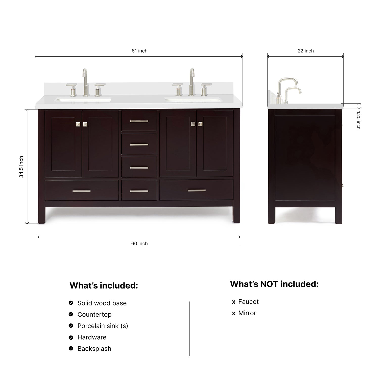 Beckford 60-Inch Espresso bathroom vanity dimensions