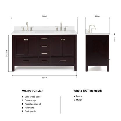 Beckford 60-Inch Espresso bathroom vanity dimensions