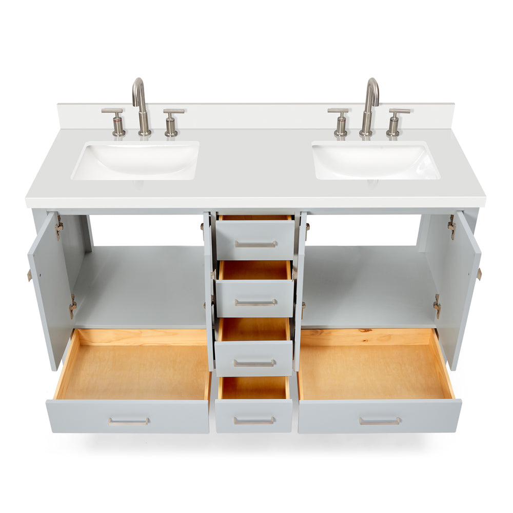 Beckford 60-Inch Grey bathroom vanity on white background – product photo 1