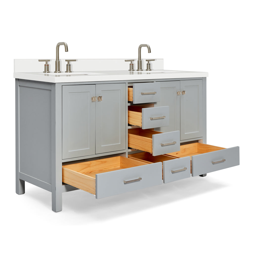 Beckford 60-Inch Grey bathroom vanity on white background – product photo 2